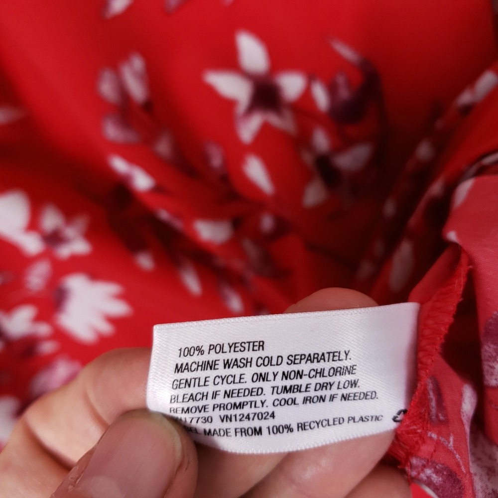 Ava & Viv Red Floral Split Neck Blouse 1X Long Sleeve Plus Size Lightweight - Picture 5 of 10